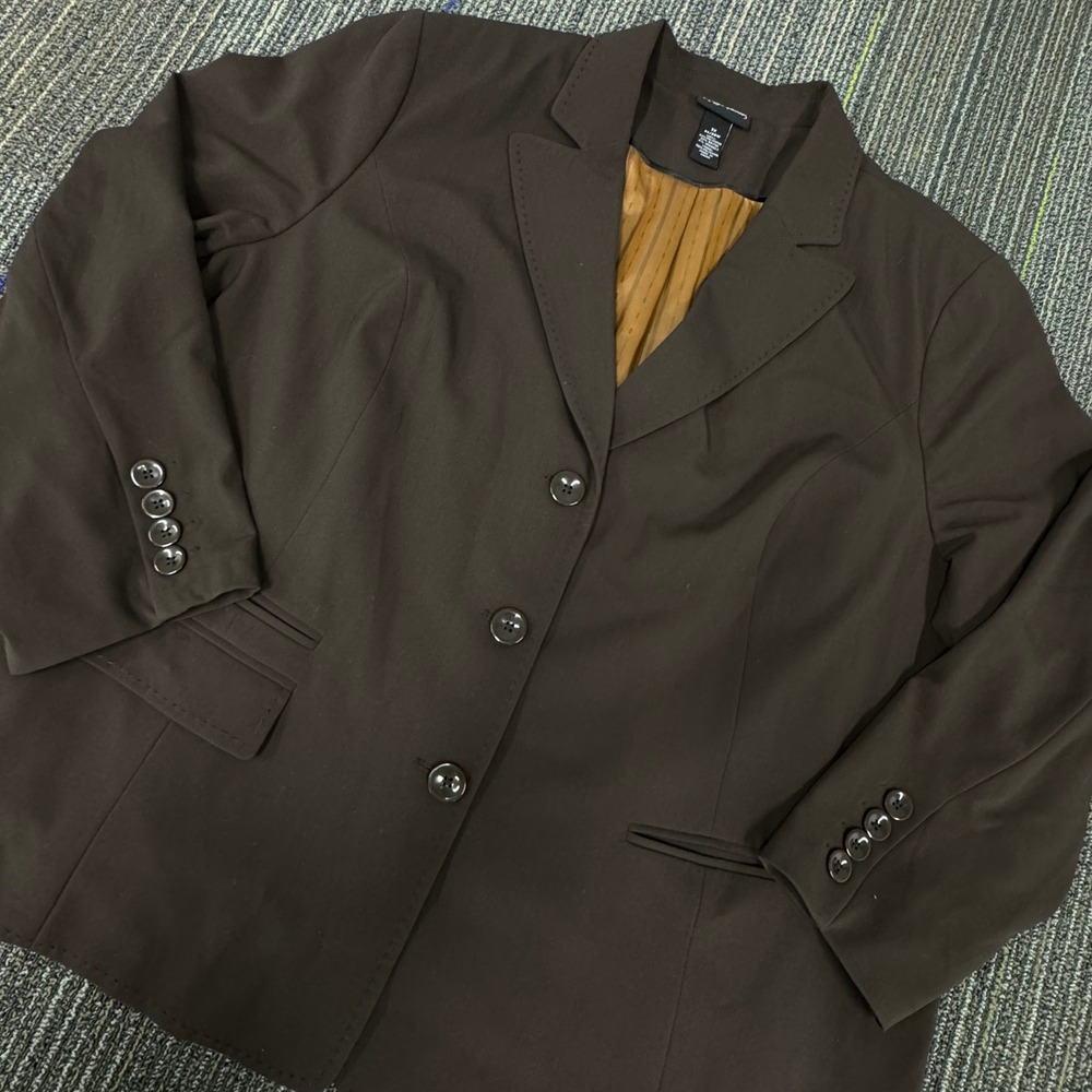 Maggie Barnes Blazer Women 3X Brown Excellent 3-Button Pick-Stitch Stretch Coat